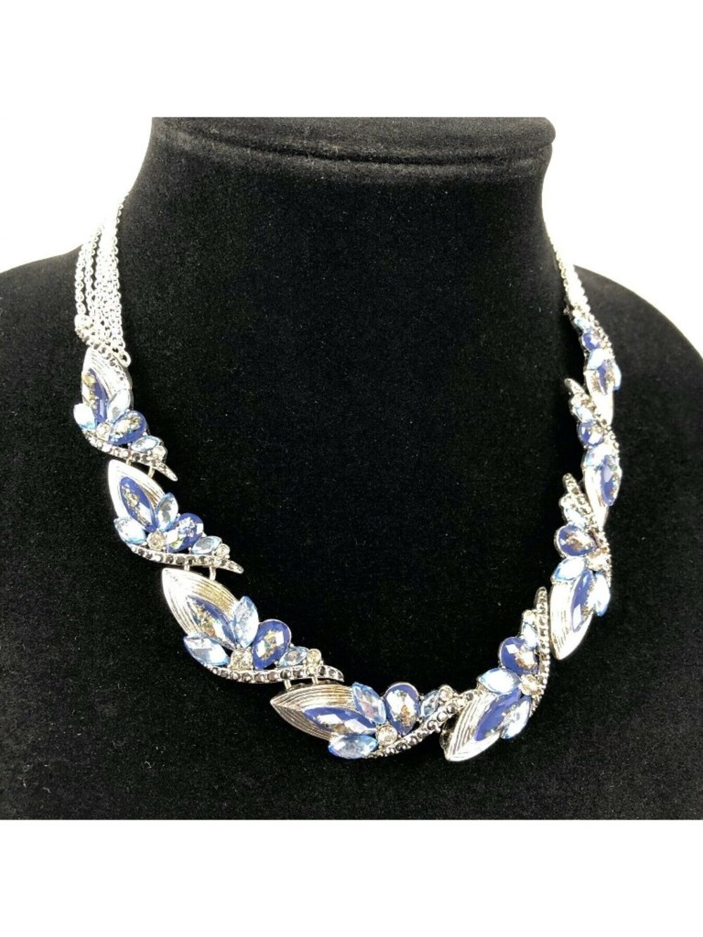Kohl's Metal Necklace Vintage Style Blue Crystal Silver-Tone